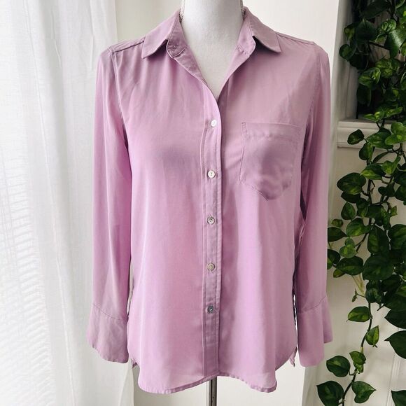 Nanette Lepore Lavender Purple Lilac Chiffon Button Down Blouse Romantic Size XS - Picture 1 of 8